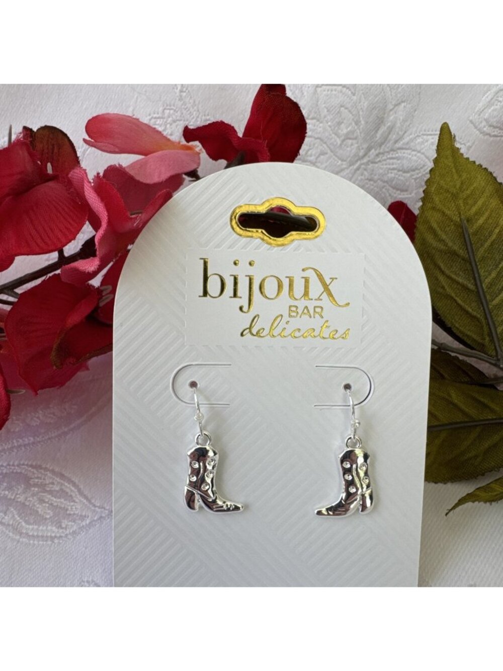 Bijoux Bar Earrings Dangle SilverTone CZ Cowboy Boots Country Western Charms NEW